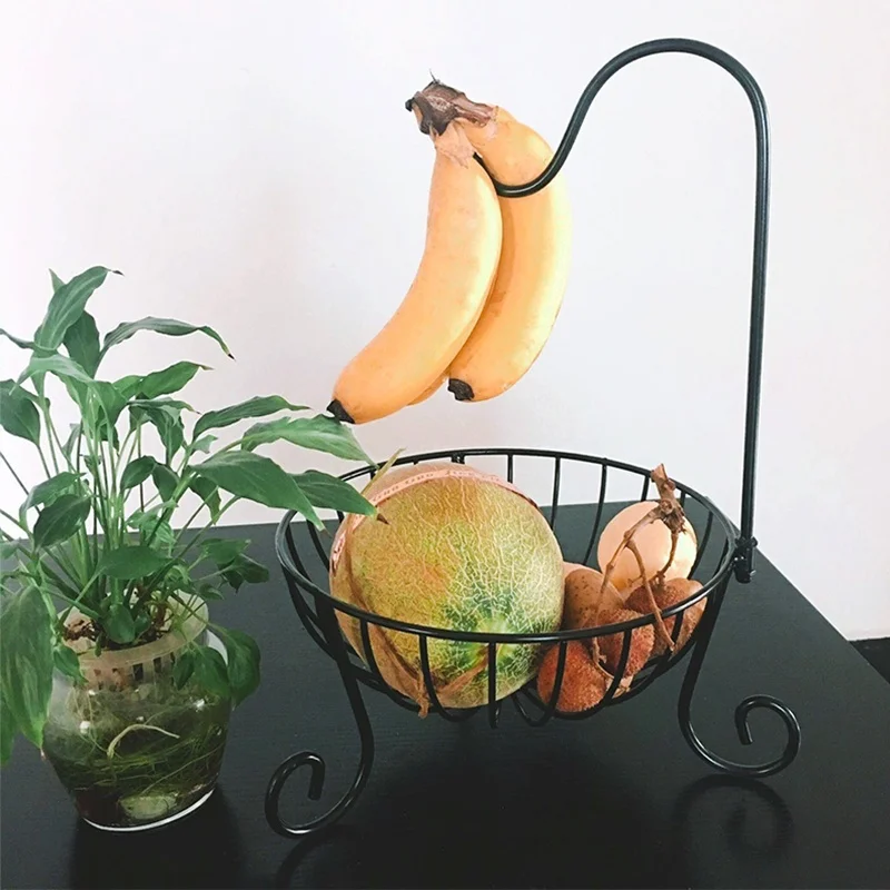 Practical Metal Fruit Basket Detachable Banana Hanger Storage Organizer 2 in 1 Hook Tree With Bowl Stand | Дом и сад