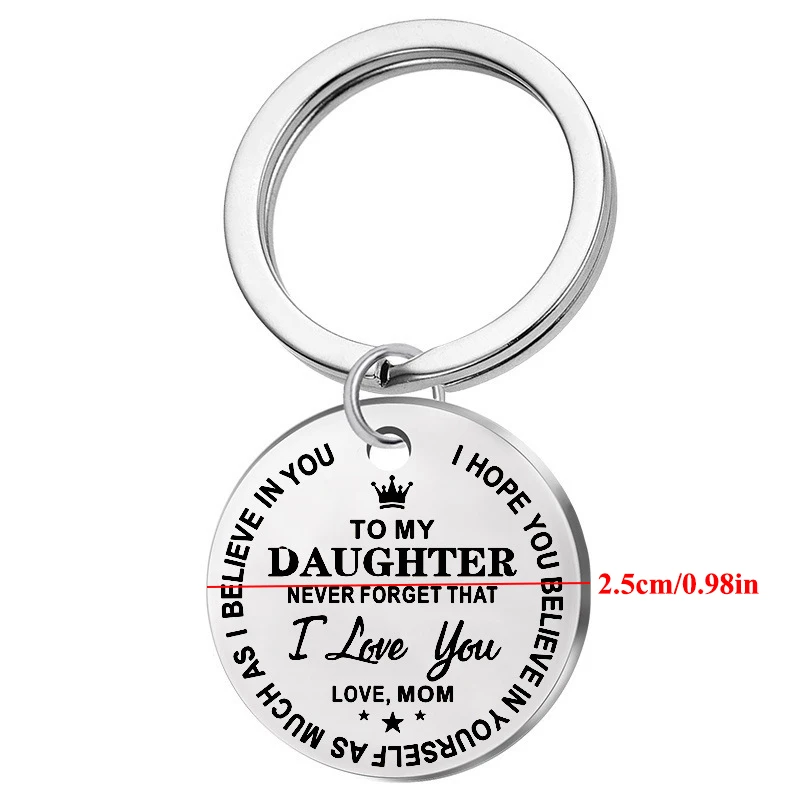 

New Creative Fashion Keychain Charm Trendy Round Engraved Stainless Steel Silver Keyring Jewelry Gift To My Son Daughter Forever
