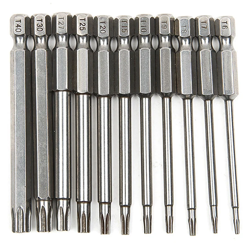 

11Pcs 75Mm Magnetic S2 Steel Screwdriver Bits Hex Torx Head T6/T7/T8/T9/T10/T15/T20/T25/T27/T30/T40