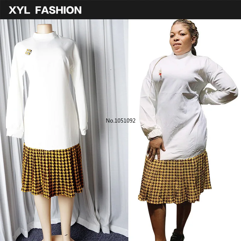 Повседневное белое платье с леопардовым принтом гусиная лапка Плиссированное