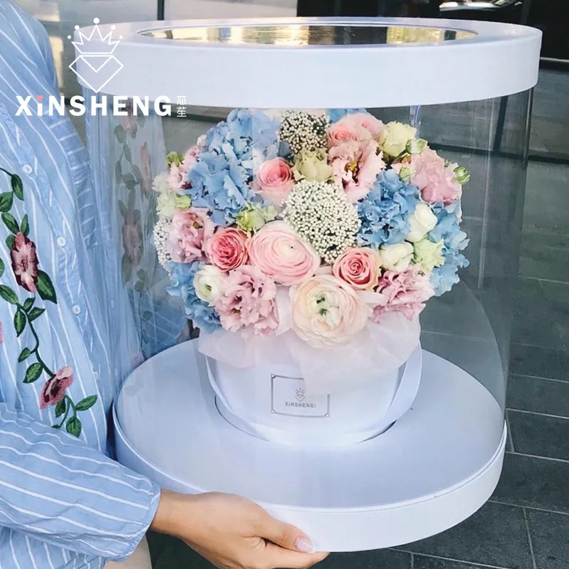 

1pcs Giant Flower Gift Box Transparent Cake Box European Giant Handheld Panoramic Large Round Box Flower Store Materials