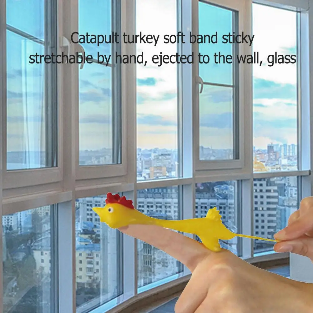 11.5CM Novelty Gags & Practical Joke Toys Funny Laugh Rubber Chicken Stretchy Flying Turkey Finger Birds Sticky - купить по