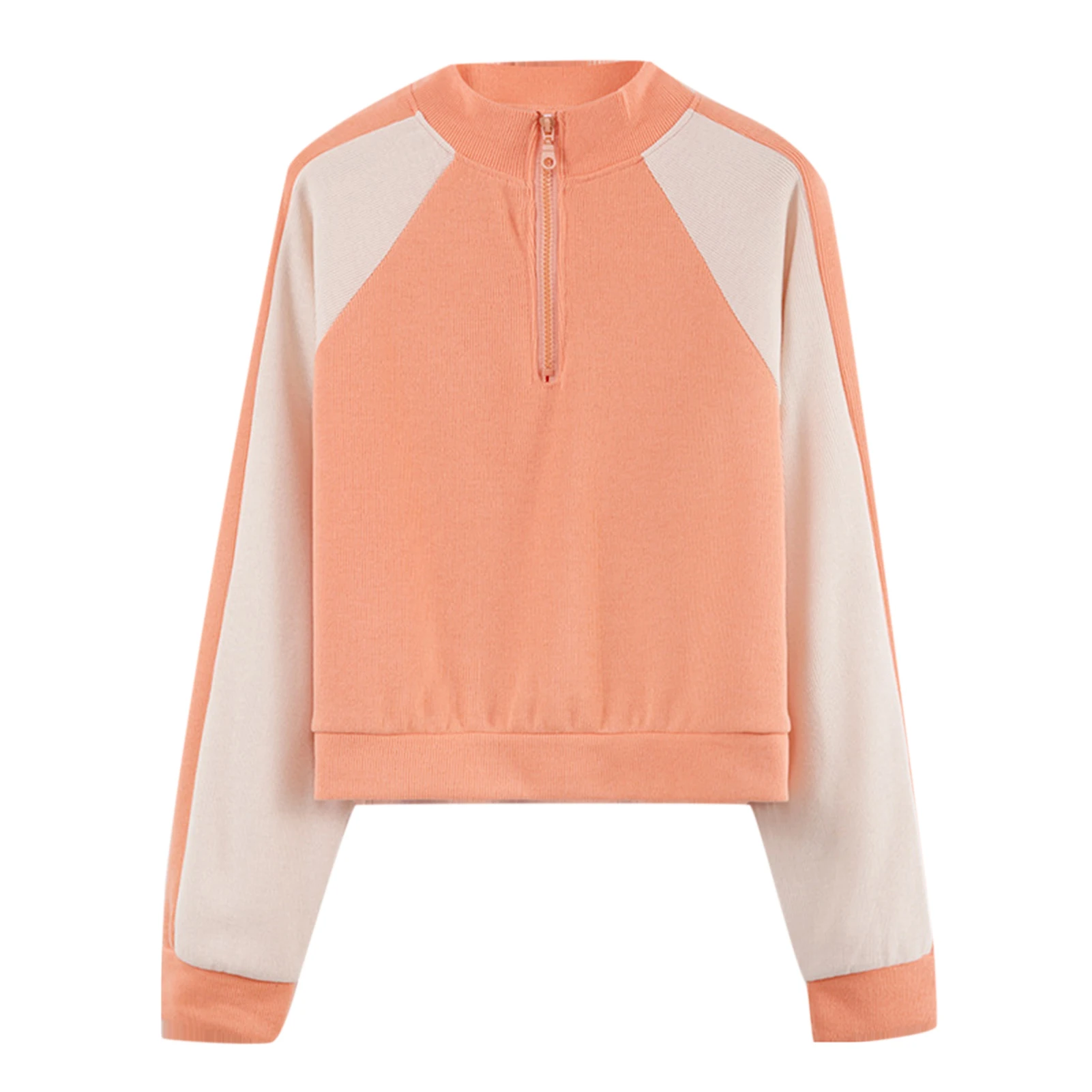 

Women Loose Long Sleeve Zipper Color Contrast Stand-up Collar Blouse Pullover