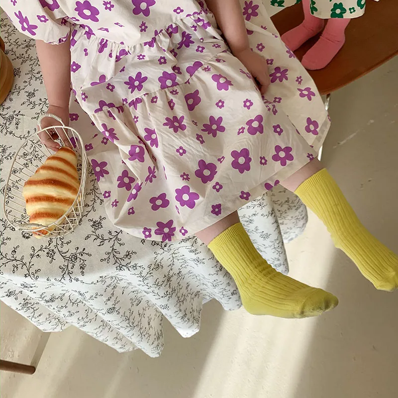 

MILANCEL 2021 Summer New Girls Dresses Floral Square Collar Ruffle Short Sleeve Sweet Clothes for Girls