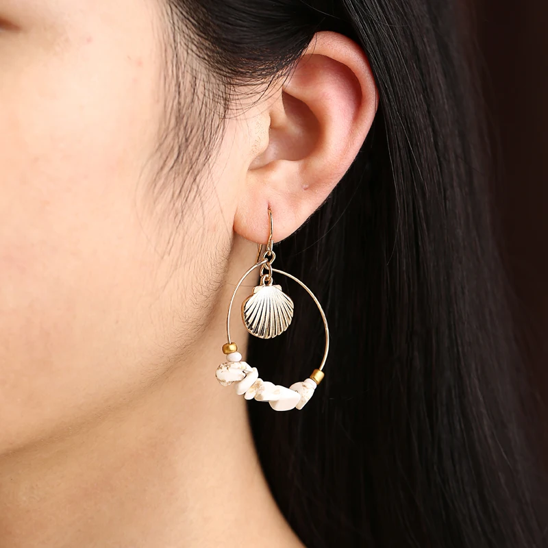 Серьги в богемном стиле трендовые серьги с камнями большие круглые морская