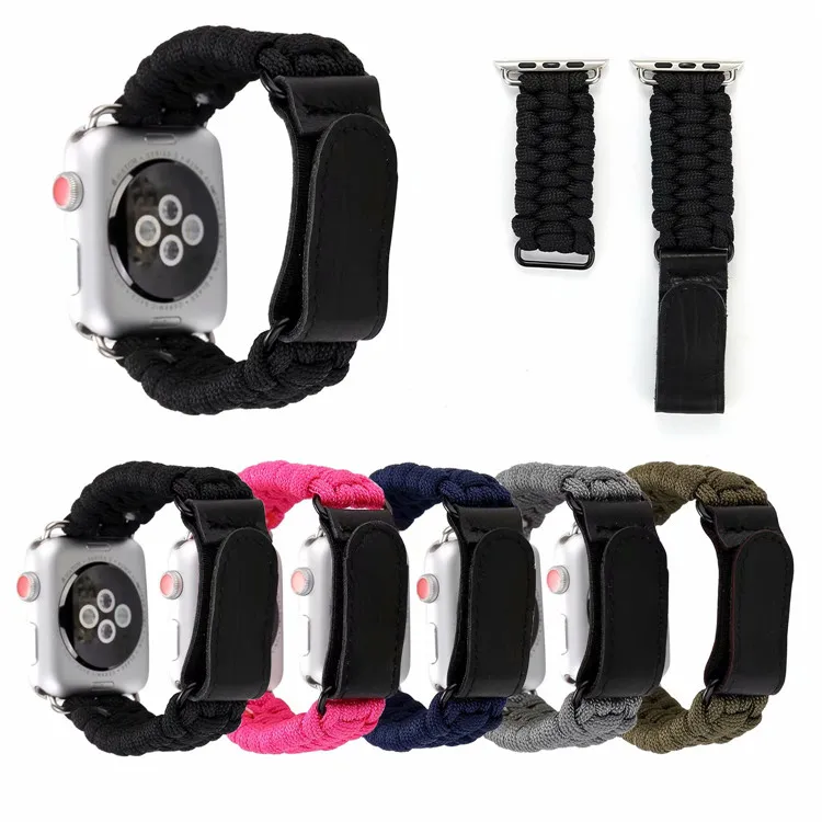 Ремешок нейлоновый для iWatch 3 2 1 браслет из Паракорда выживания Apple Watch Band Series 6 5 4