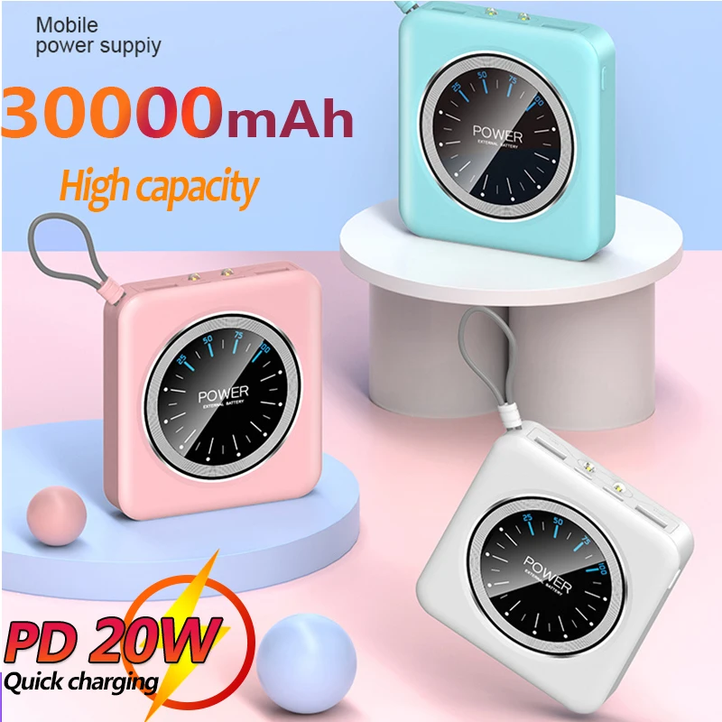

30000mAh Mini Power Bank Portable Charger Two-way Fast Charging Simple Style External Battery Charger for Xiaomi Samsung IPhone
