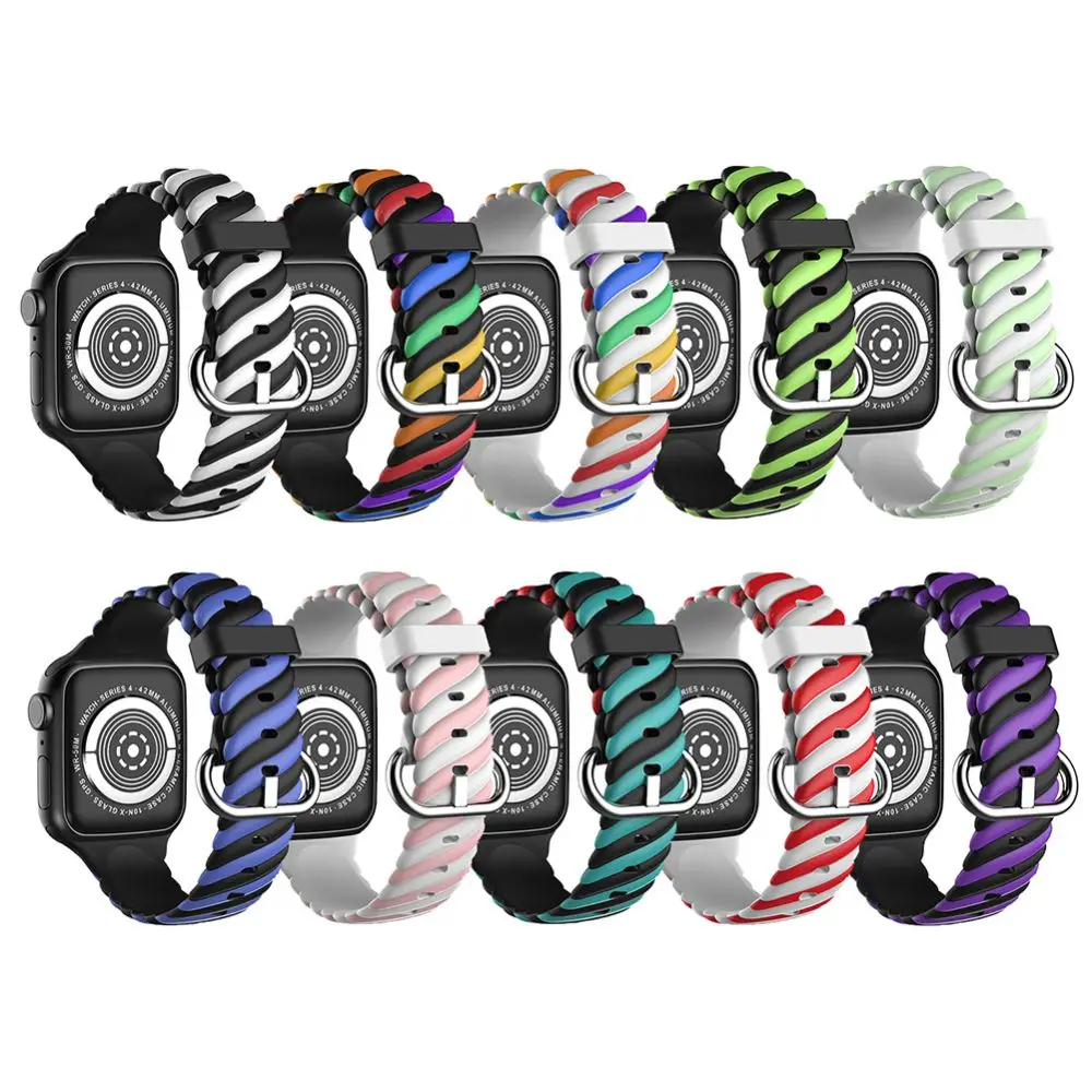 

Ремешок силиконовый для Apple Watch Band, поворотный цветной спортивный браслет для IWatch Series, 40 мм 38 мм