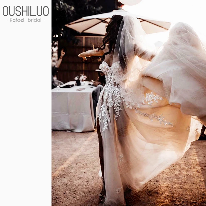 Open Back Bohemian Wedding Dresses 2020 Country Dress Boho Long Backless white Gown Sheer Tulle With Appliques | Свадьбы и торжества