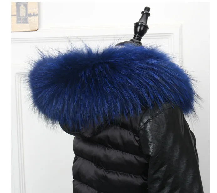 royal blue MS. MinShu большой меховой воротник натуральный мех енота капюшон отделка шарф черный цвет парка пальто меховой воротник шарф на заказ - Цвет: royal blue