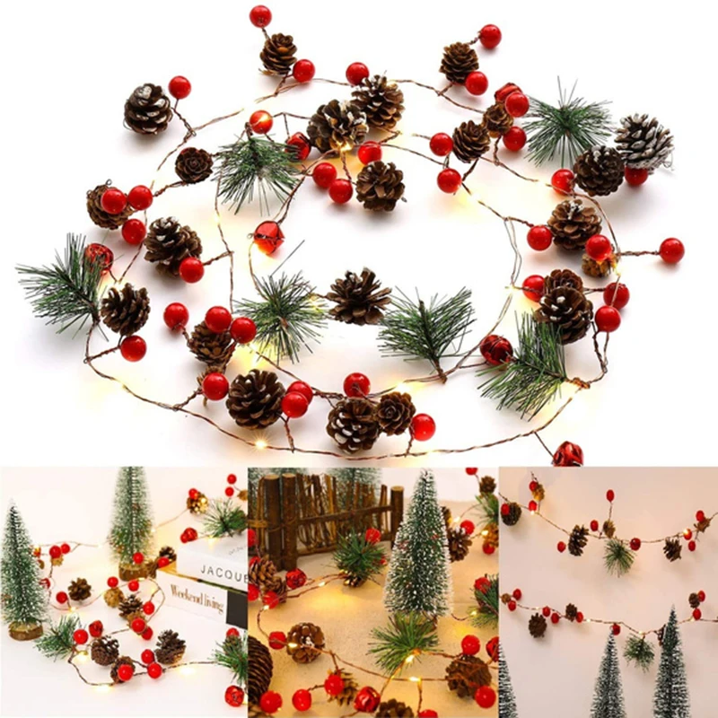 20LED Christmas Lights Room Decoration Pine Needles and Pine Cone Light String New Bells and Lanterns for Christmas and New Year