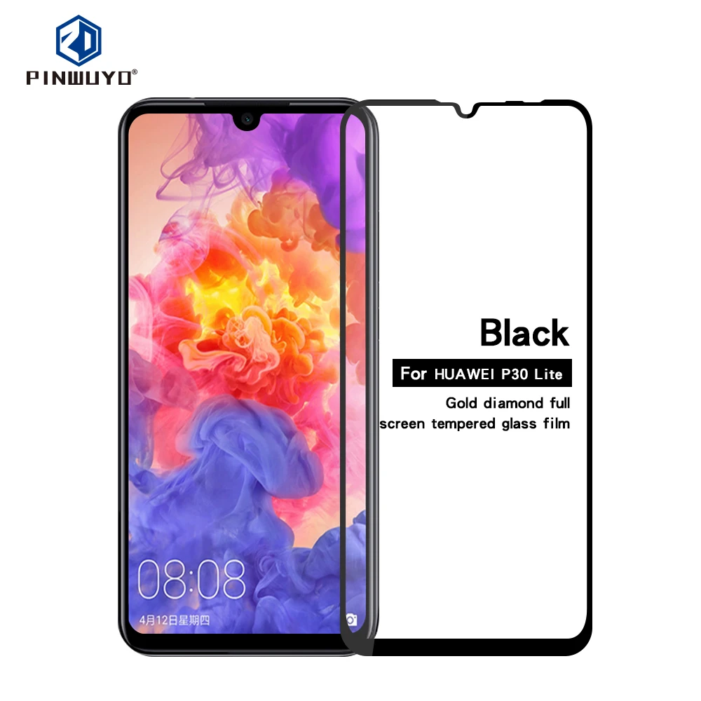 Черный Закаленное стекло PINWUYO 9H для huawei P30 Lite, Защитная пленка для экрана huawei P30 Lite, закаленное стекло - Цвет: Черный