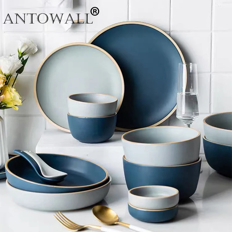 ANTOWALL Nordic керамическая фарфоровая Комплектная посуда для 1/2/4 человек Morandi посуда набор столовых приборов влюбленных бытовые плиты