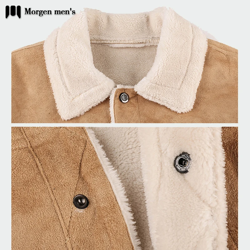 

Autumn and Winter Thick Jacket Tough Guy Style Outdoor Trendy Pure Wool Men's Wear Leather Coat Retro Lapels