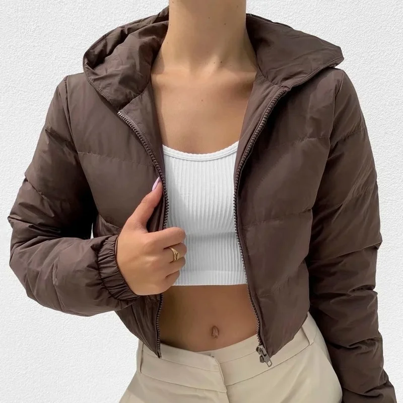 

Down Jacket Female 2021 New Fashion Street Urban Leisure Short Solid Color Hooded Cotton Parkes Long Sleeve Top куртка женская