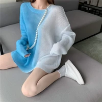 casual ladies tops new winter personality rainbow gradient loose round neck pullover sweater knitt women long sleeve thin 351e