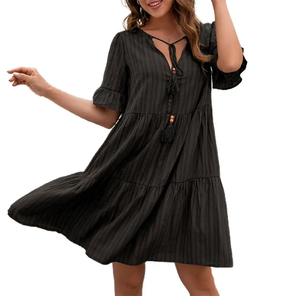 

Женское платье-миди в Вертикальную Полоску, свободное платье из полиэстера с V-образным вырезом для вечерние, лето 2021