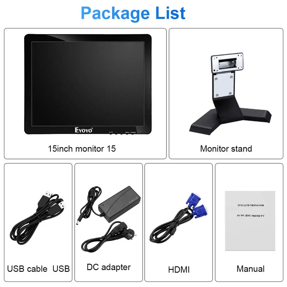 Eyoyo EM15T 15 "сенсорный экран Экран 4:3 POS монитор HDMI VGA 1024 × 768 Динамик ЖК дисплей