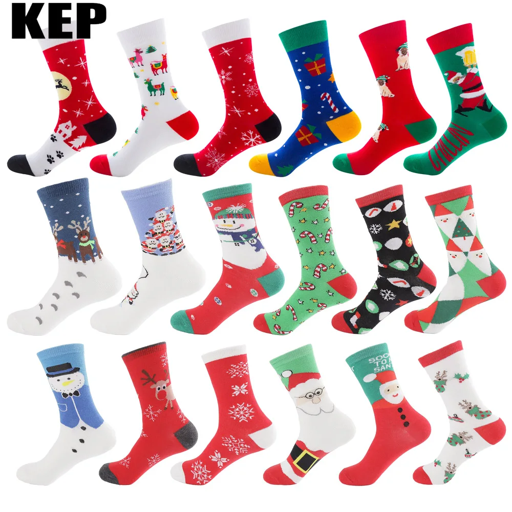 

Осенне-зимние новые мягкие теплые рождественские носки из чесаного хлопка для женщин и мужчин, пара новогодних носков с изображением Санта-...