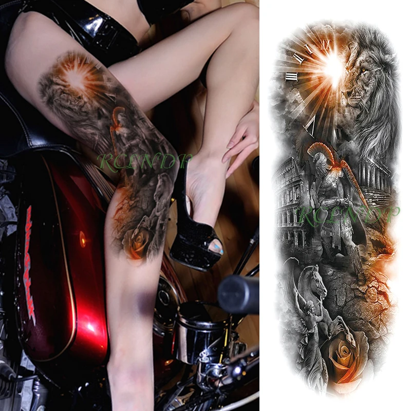 Водонепроницаемая Временная тату-наклейка солнце римская цифра воин Пегас Лев