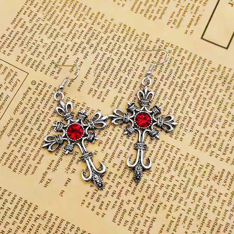 

Halloween Christmas Black Cross Earrings Gothic Punk Style Steampunk Metal Ear Pendant for Women Girl Eardrop