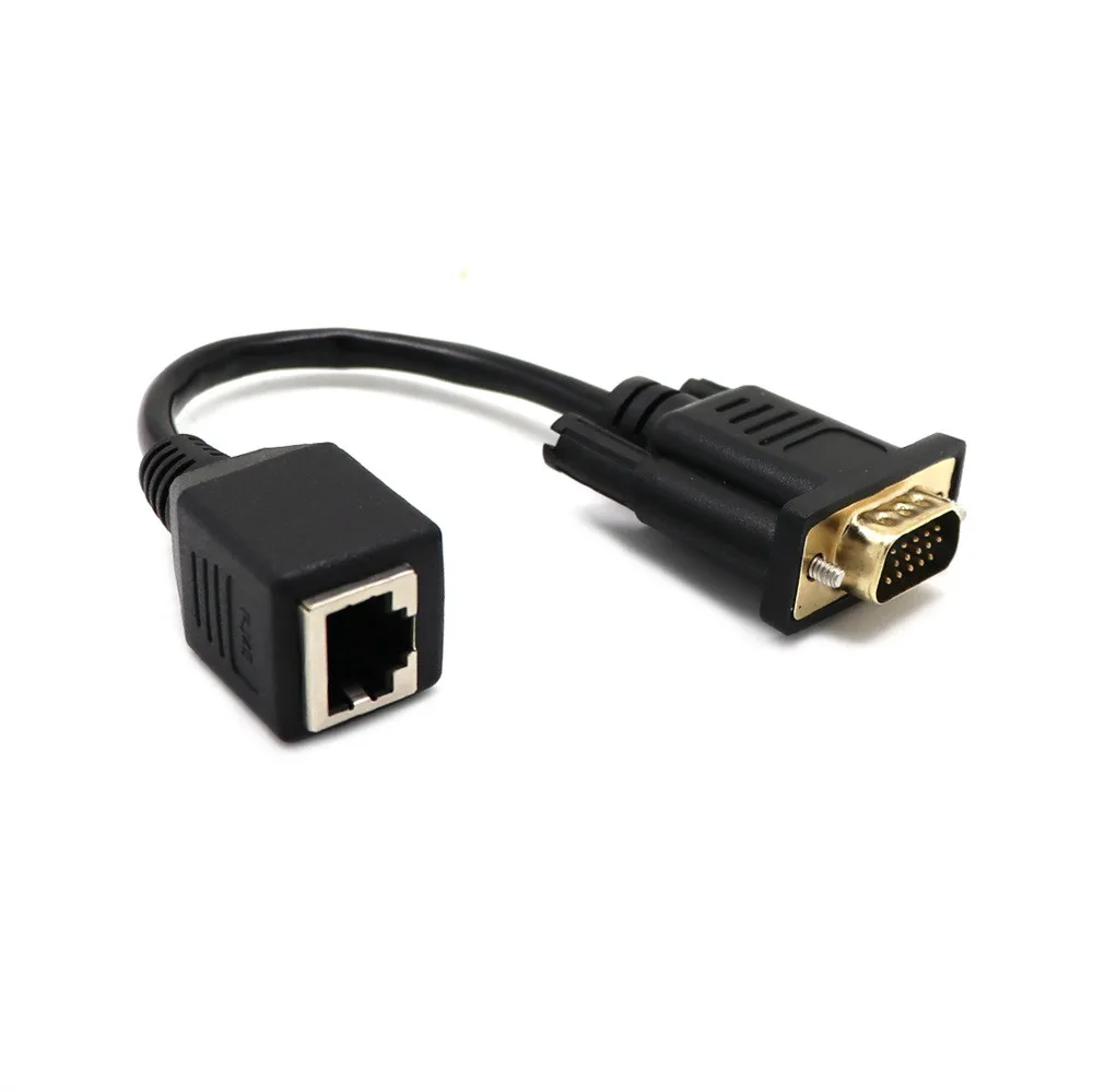 VGA Extender Male To Lan Cat5 Cat5e RJ45 Ethernet Female Adapter Cable Computer/HDTV/Laptop/Projector in audio video Black | Электроника