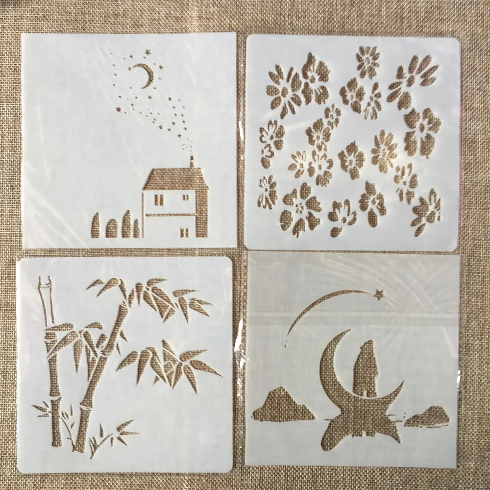 4 шт./компл. 13 см Луна бамбуковый Дом DIY трафареты раскраска для скрапбукинга