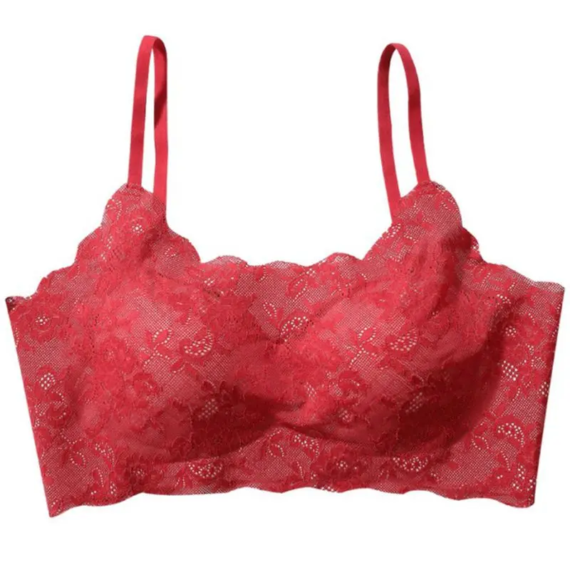 Women Sexy Floral Lace Seamless Bralette Spaghetti Straps Padded Bra Underwear X3UE