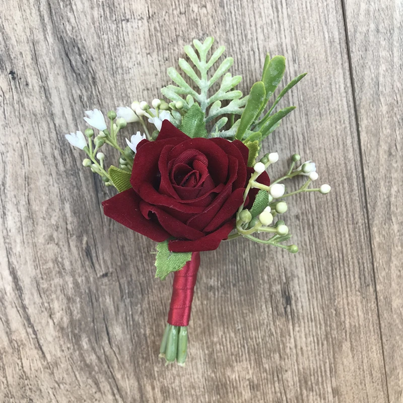 Бутоньерка цвета слоновой кости для жениха шафера Шелковая Роза цветок