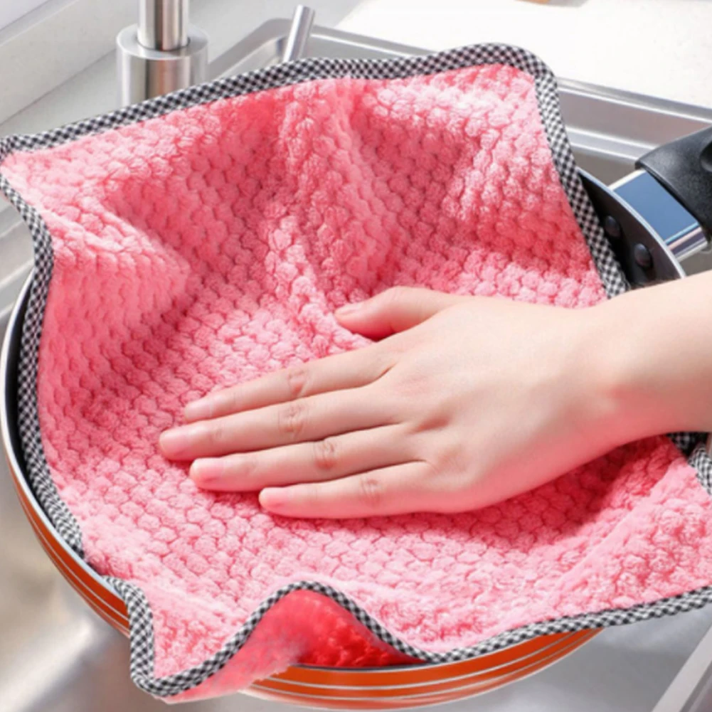 

5PC Kitchen Rag Dish Towel Non-stick Oil Dish Cloth Microfiber Soft Cleaning Dish Rag Remove Oil Clean Absorbent Scouring Pad
