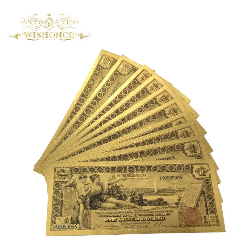 10pcs/lot New America Banknote 1896 Year USD 1 Dollar Banknotes in 24k Gold Plated Fake Paper Money For Collection | Дом и сад