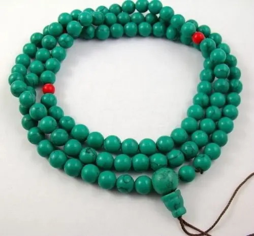 8 мм Тибетский буддизм Зеленый Имитация бирюзы бисер мала ожерелье|mala necklace|mala bead