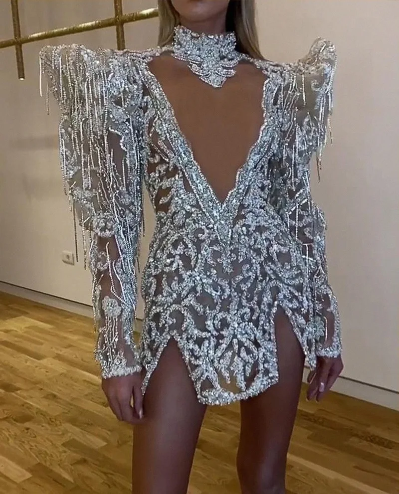 

Sale Women Dress Vadim Mujer New Style European And American Foreign Trade Women's Round Neck Long Sleeve High Dress Small