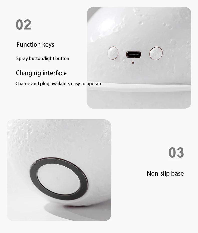 

2 In 1 Moonlight Humidifier with Wood Holder USB Rechargeable Small Night Light Bedroom Desktop Planet Light Lamp Air Purifier