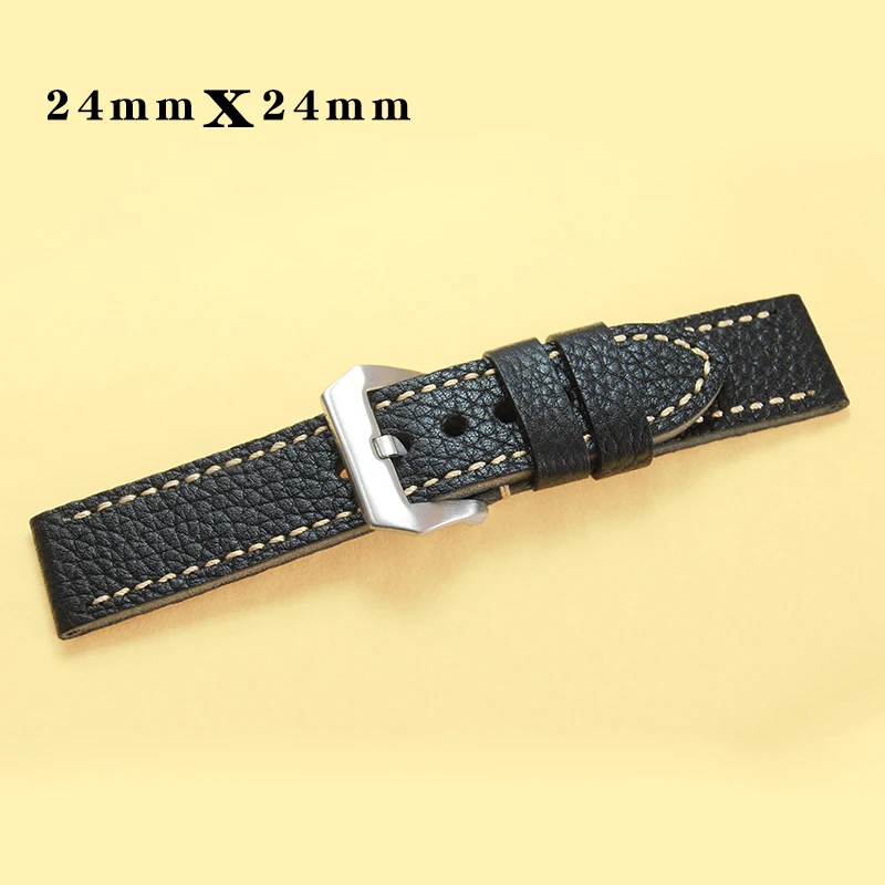 

Ремешок для часов из натуральной кожи, черный, 24 мм