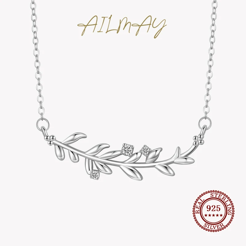 

Ailmay 925 Sterling Silver New Fashions Branches And Leaves Exquisite Tree Leaf Pendant Necklace Fine Female Fashion Jewelry