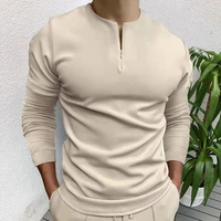 men casual polo shirts khaki without collar long sleeve zipper design tops harajuku mens streetwear mens fashion business shirt