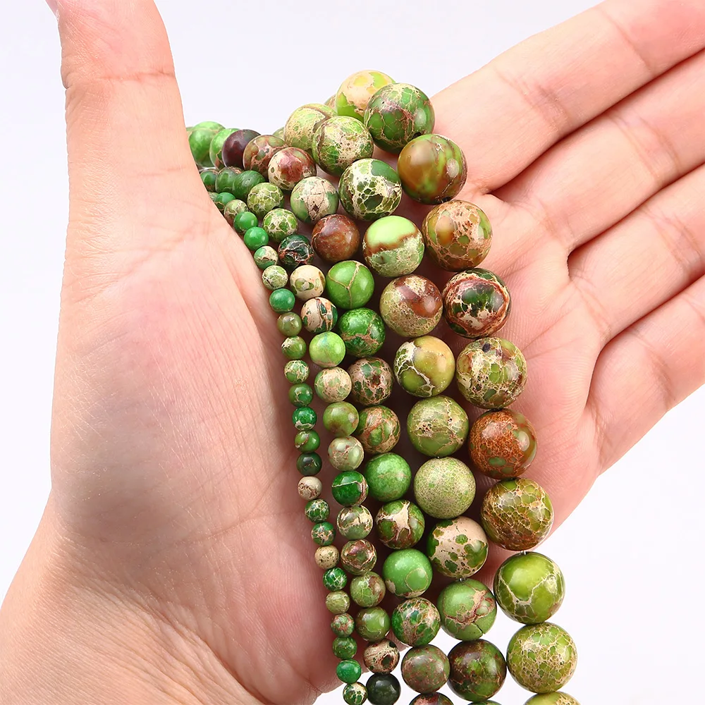 

Green Sea Sediment Jaspers Natural Stone Round Loose Beads for Jewelry Making 4 6 8 10 12mm DIY Bracelet Necklace