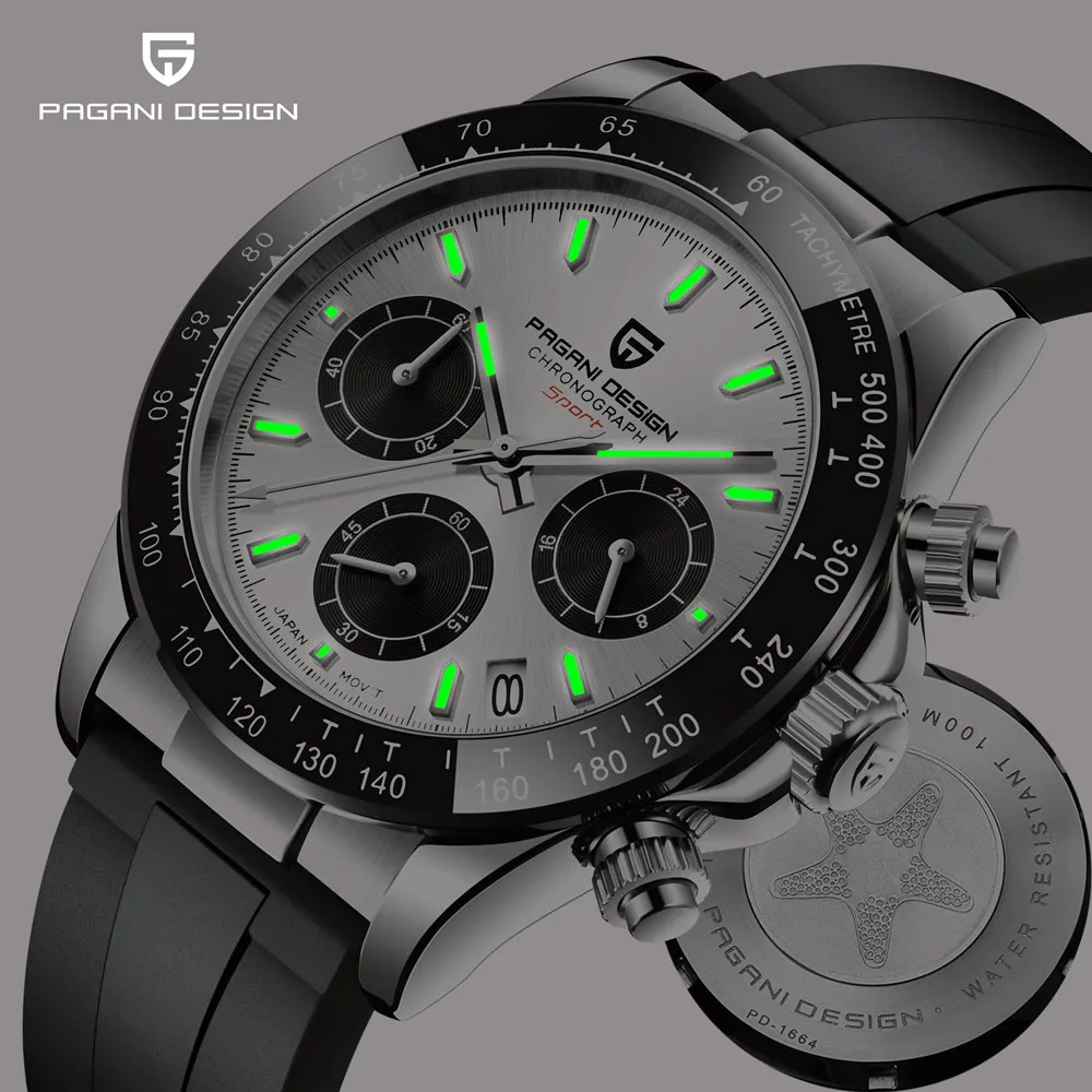 

2021Pagani Design Brand Sport Waterproof 100M Diving Watches Quartz Rubber VK63 Luminous Men watch Top Luxury Sapphire Watch men