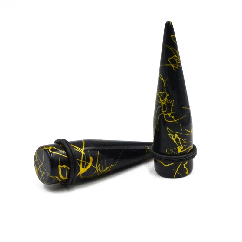 Black Line Taper 1 пара акриловых спиральных ушей, Растягивающихся конусов, черный, белый, зеленый, пирсинг, Эспандер для ушей, пробки, украшения для тела, 1,6 мм-16 мм - Окраска металла: Black Line Taper