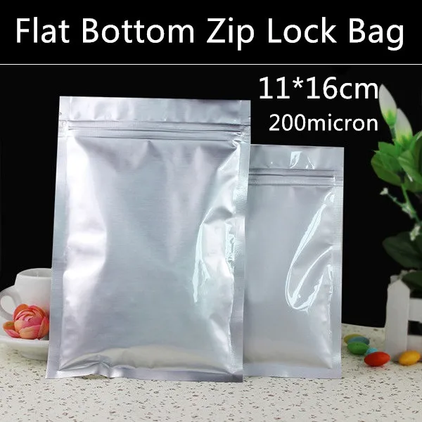 Wholesale 300pcs/lot 11cm*16cm 200mic Aluminum Foil Zip Lock Bag Flat Foil Packaging Bag Powder/Seed Bag