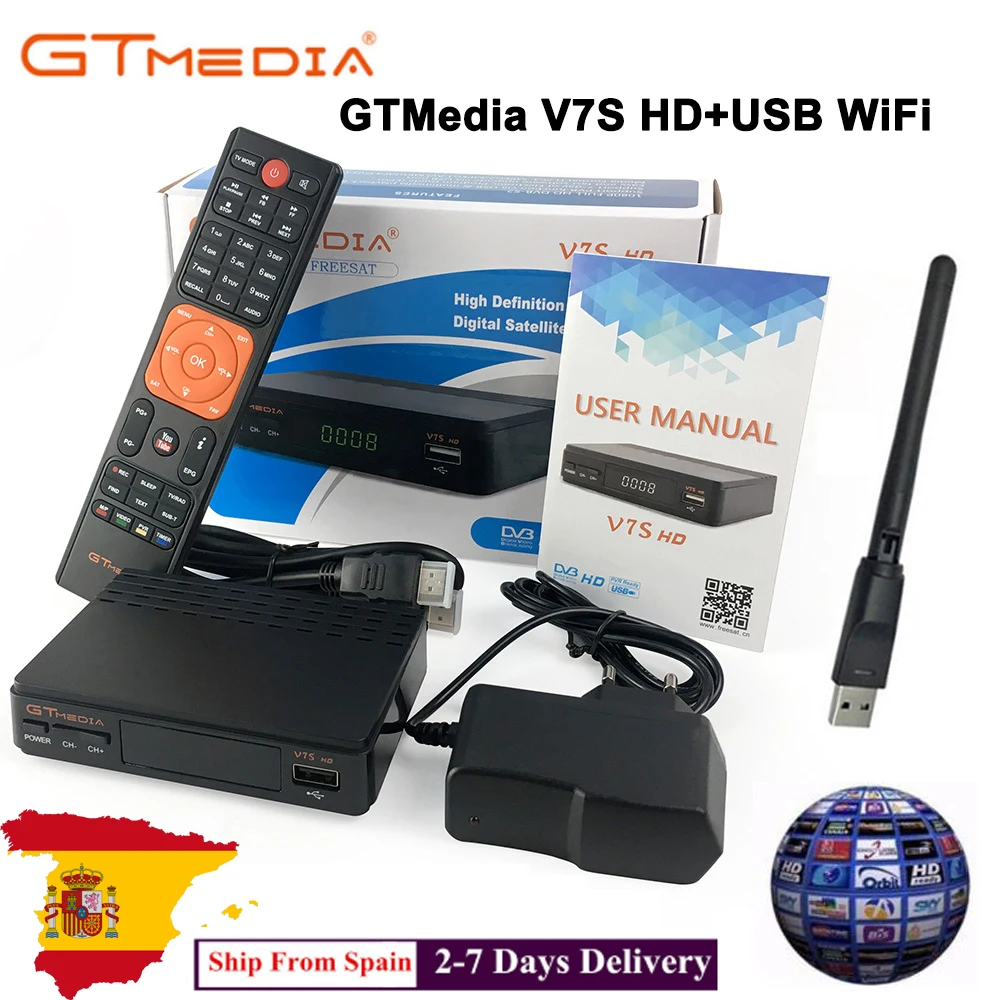 GTmedia V7S HD Спутниковый ресивер DVB-S2 Приемник FTA 1080P TV декодер поддержка biss key с USB WIFI on.