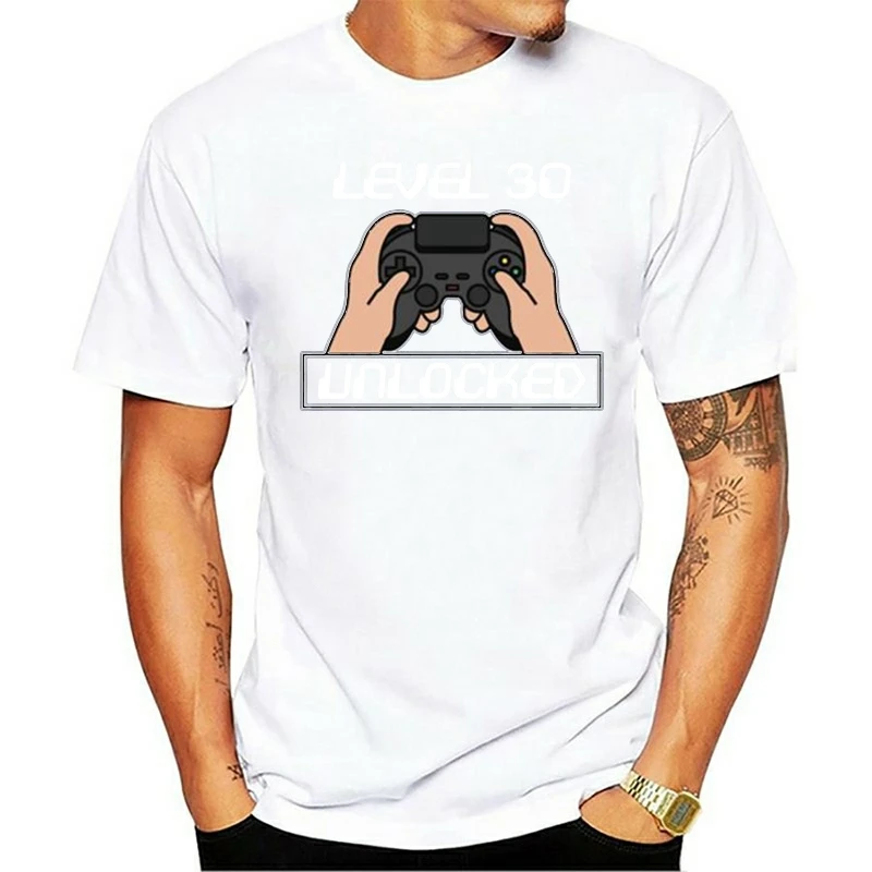 

Level 30 Completed Present Tshirt for Men Customized Clothing White Graphic Men's T Shirts