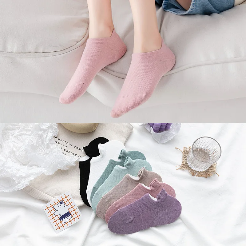 

5 пары/компл. женские весенние носки, японские однотонные сетчатые носки, Дышащие Короткие нескользящие носки