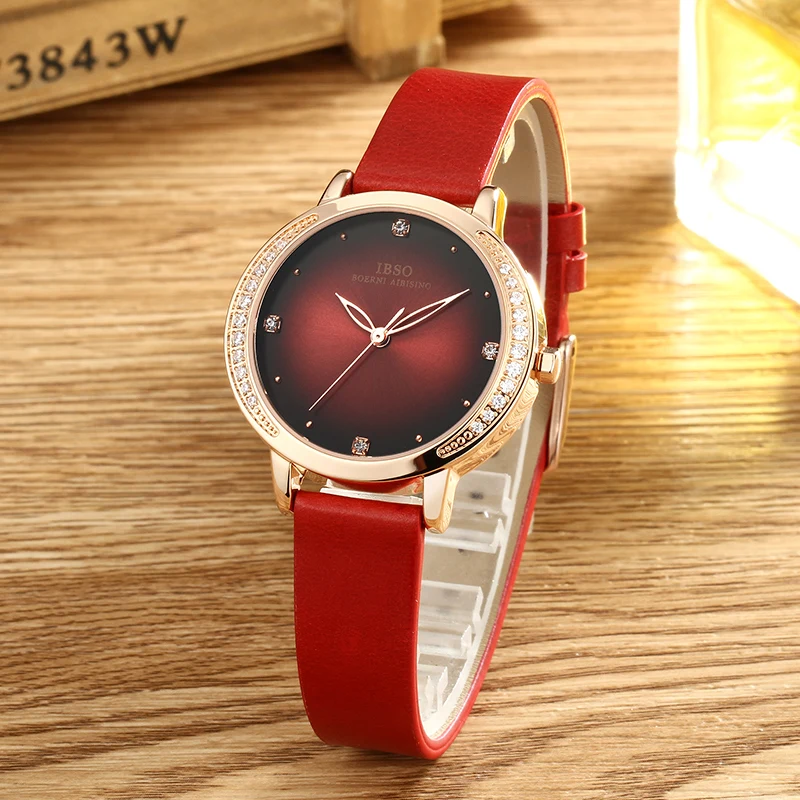 

IBSO Luxury Women Watches Ladies Genuine Leather Strap Quartz Wristwatches Women Crystal Watches Montre Femme Reloj Mujer