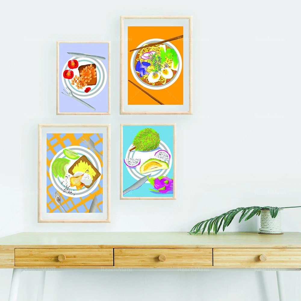 

Ramen noodle soup poached egg and avocado baked bean toast on toast /Pizza print//Home decor/Wall art/Food print//Culinary art/C