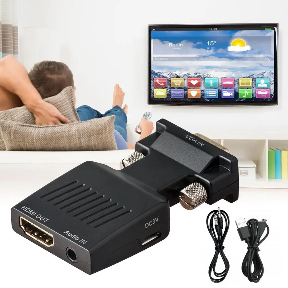 

Конвертер VGA в HDMI-совместимый с аудиокабелем совместимый адаптер VGA штекер в HDMI-совместимый конвертер HD