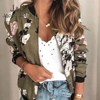 jocoo jolee women elegant zipper bomber jacket autumn floral printed jackets office wear slim office coat retro outwear 2020