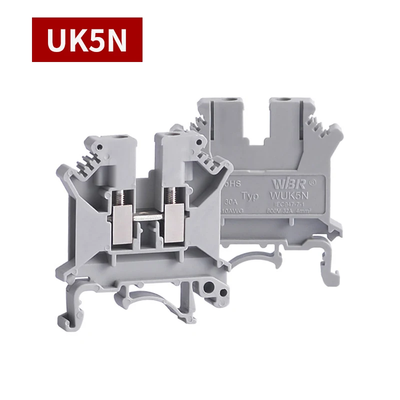 

10Pcs UK5N DIN Rail Terminal Block Screw Feed-through Universal Plug Connductor Wire Electrical Connector