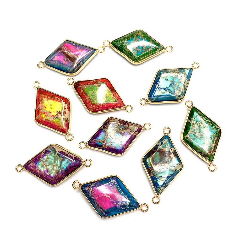 

Natural Emperor Aura Stone Connector Two-color Natural Stone Pendant Color Two-hole Pendant DIY Fashion Jewelry Accessories